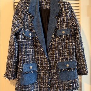 Yalee Women’s Medium Elegant Blue Tweed Blazer